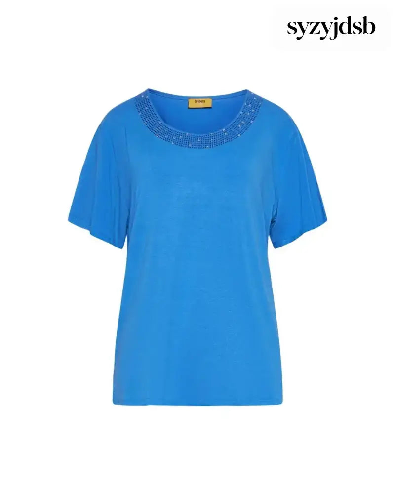 T-shirt in jersey di viscosa elasticizzata con applicazioni di strass LAVANDA - T-SHIRT