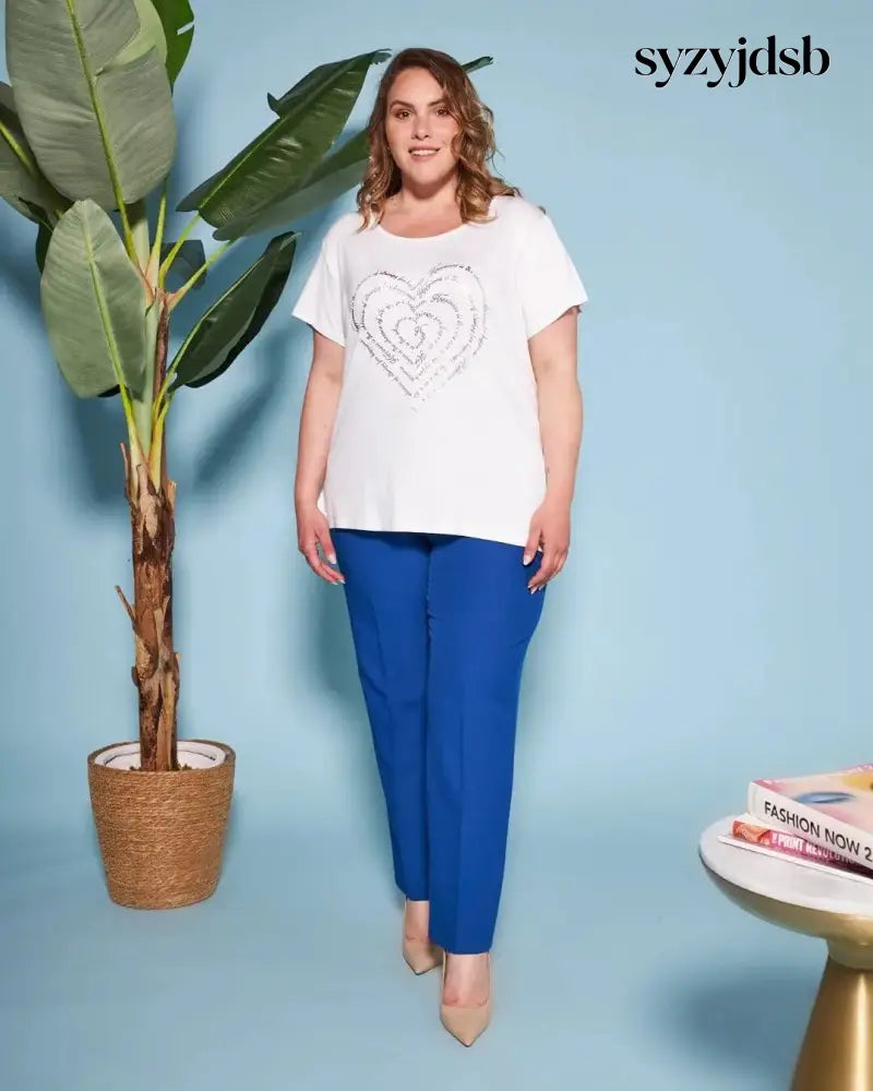 T-shirt in jersey di viscosa elasticizzata con stampa cuore BIANCO - T-SHIRT