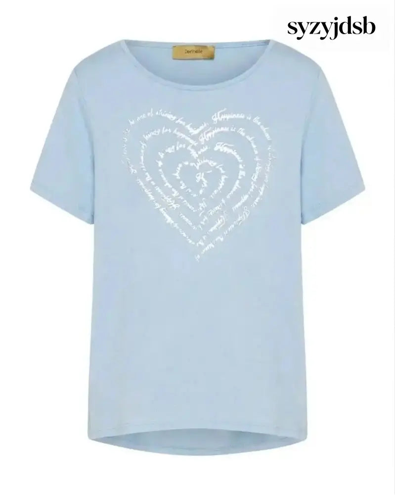 T-shirt in jersey di viscosa elasticizzata con stampa cuore - M / Azzurro Polvere - T-SHIRT