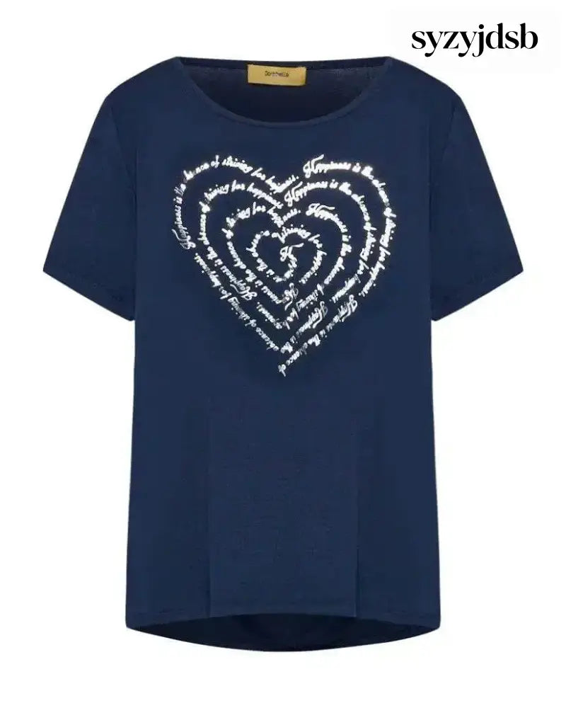 T-shirt in jersey di viscosa elasticizzata con stampa cuore - M / Blu - T-SHIRT