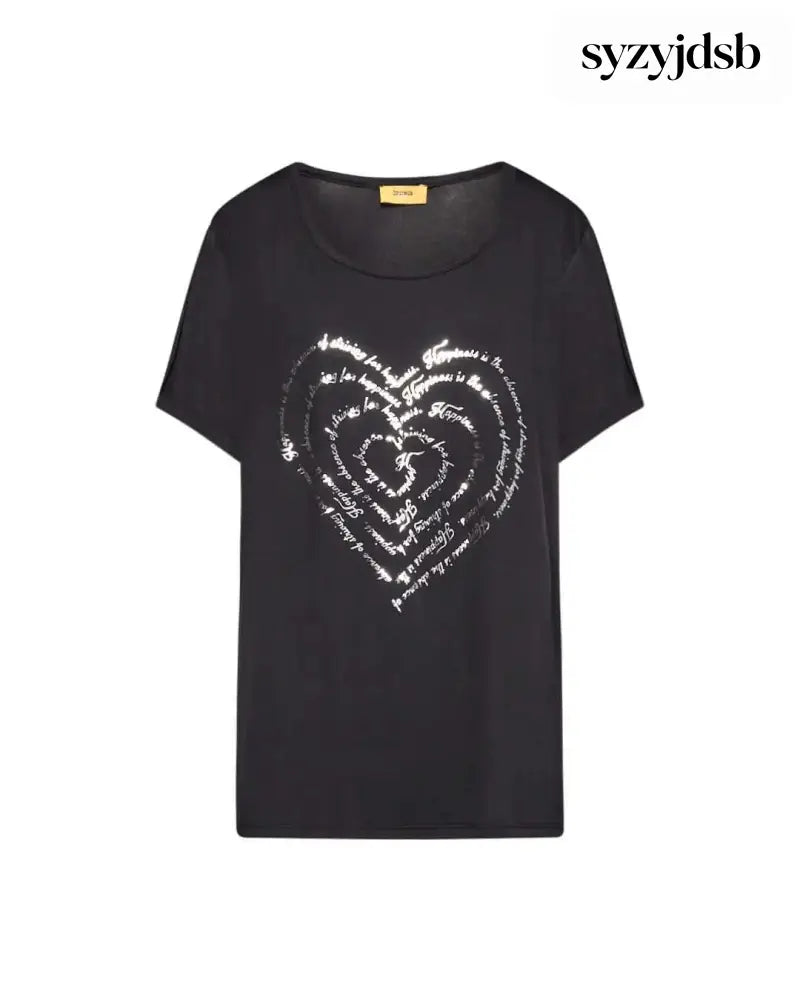 T-shirt in jersey di viscosa elasticizzata con stampa cuore NERO - M - T-SHIRT
