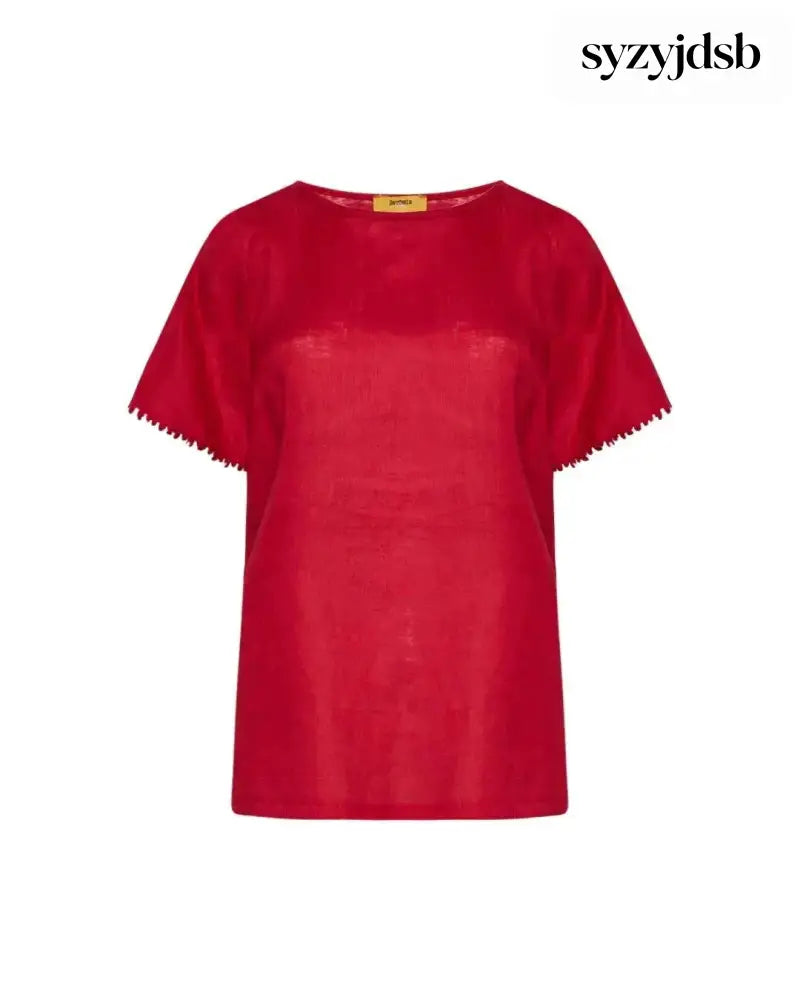 T-shirt in lino con retro in jersey melange e passamaneria applicata RED - T-SHIRT
