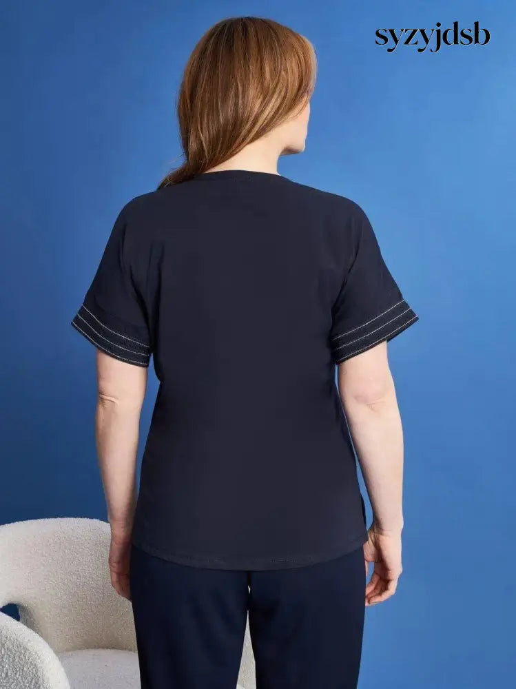 T-shirt kimono in jersey di cotone elasticizzato con micro catene BLU - T-SHIRT