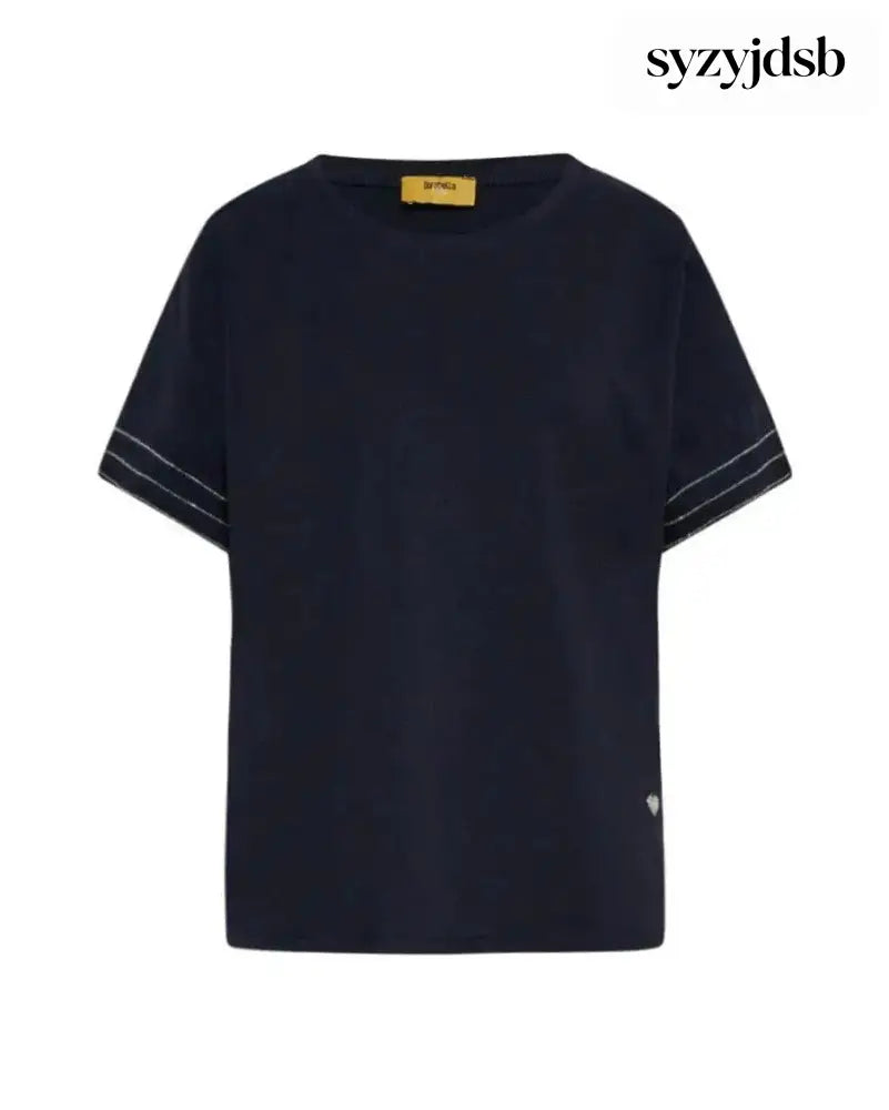 T-shirt kimono in jersey di cotone elasticizzato con micro catene BLU - T-SHIRT