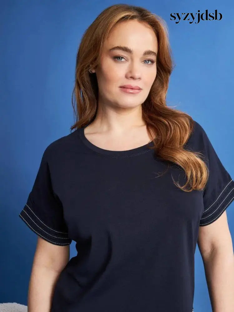 T-shirt kimono in jersey di cotone elasticizzato con micro catene BLU - T-SHIRT
