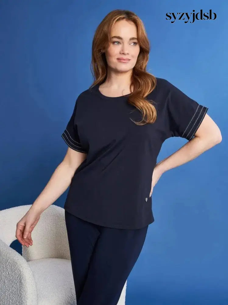 T-shirt kimono in jersey di cotone elasticizzato con micro catene BLU - M - T-SHIRT