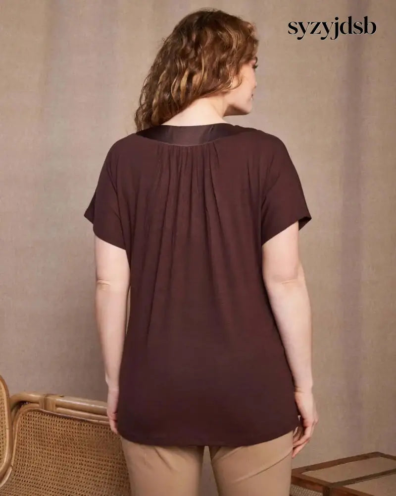T-shirt kimono in jersey di viscosa elasticizzata con scollo a V con fantasia animalier CACAO - T-SHIRT