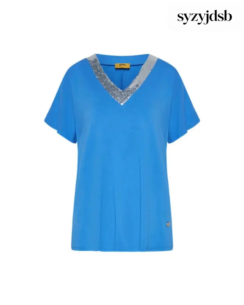 T-shirt kimono in jersey di viscosa elasticizzata con scollo a V con paillettes LAVANDA - T-SHIRT