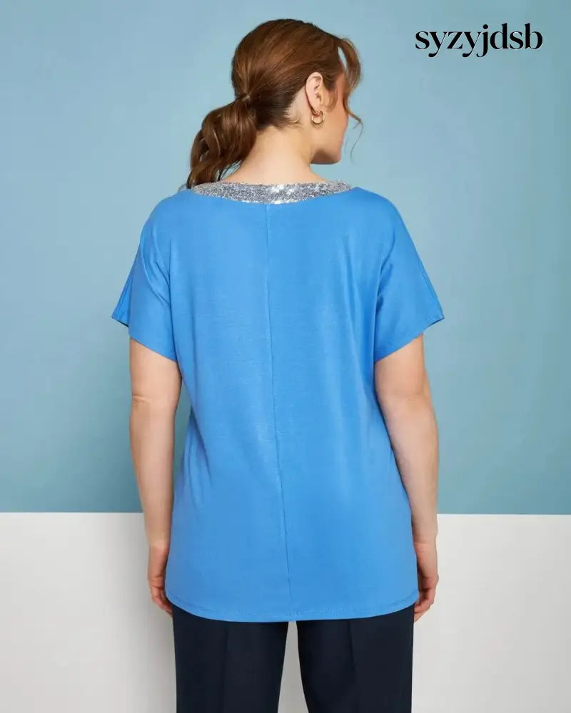 T-shirt kimono in jersey di viscosa elasticizzata con scollo a V con paillettes LAVANDA - T-SHIRT