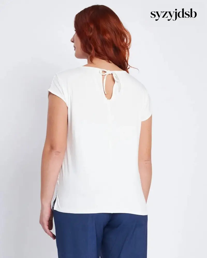 Tshirt bimaterica con davanti in sangallo BIANCO - T-SHIRT