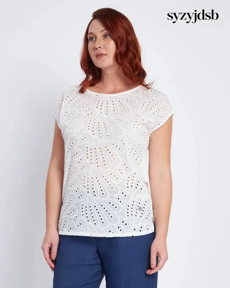 Tshirt bimaterica con davanti in sangallo BIANCO - T-SHIRT