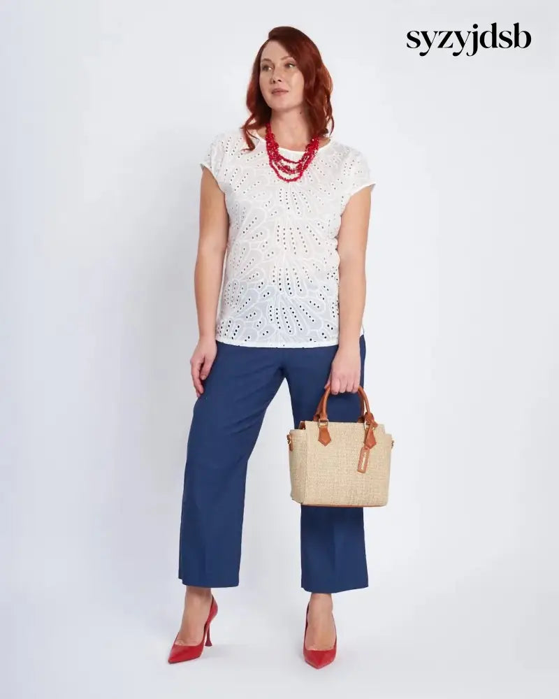 Tshirt bimaterica con davanti in sangallo BIANCO - T-SHIRT